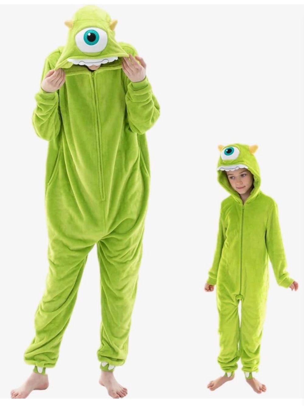 Monsters Inc mike wazowski Halloween Costume Hooded Onesie Pajamas Adult